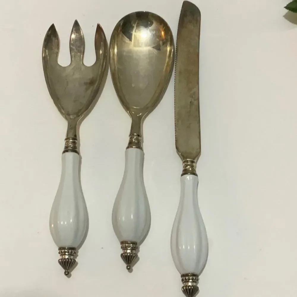 Godinger Art Co. Silver Plated 3 Pc. Hostess Serving Set w/ Porcelain Handle G2